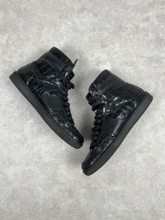 Saint Laurent SL Black Crocodile Effect Leather High Sneakers iQOZIku 5