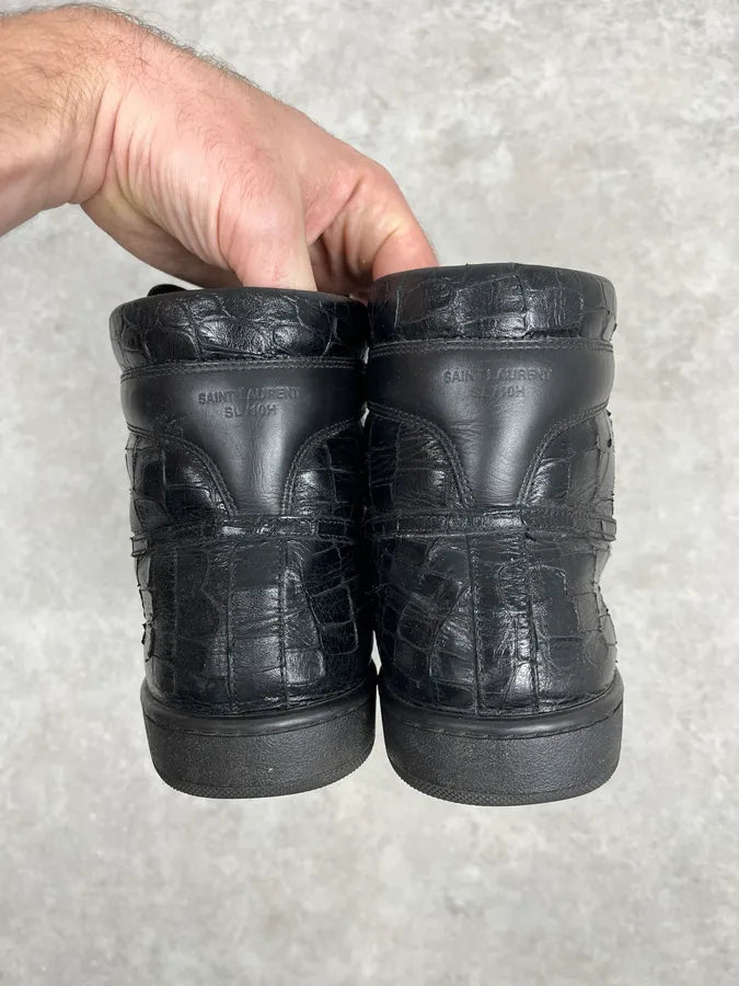 Saint Laurent SL Black Crocodile Effect Leather High Sneakers iQOZIku 6