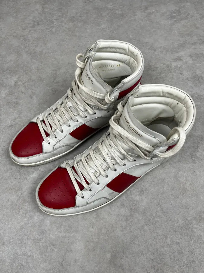 Saint Laurent SL White & Red High Top Leather Sneakers pDikhOM 3