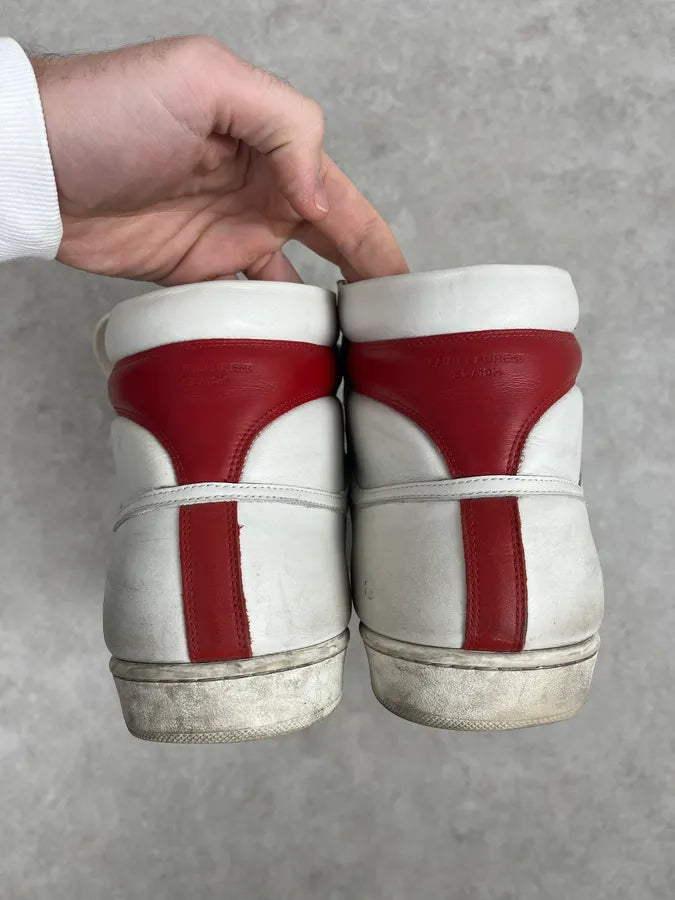 Saint Laurent SL White & Red High Top Leather Sneakers pDikhOM 7