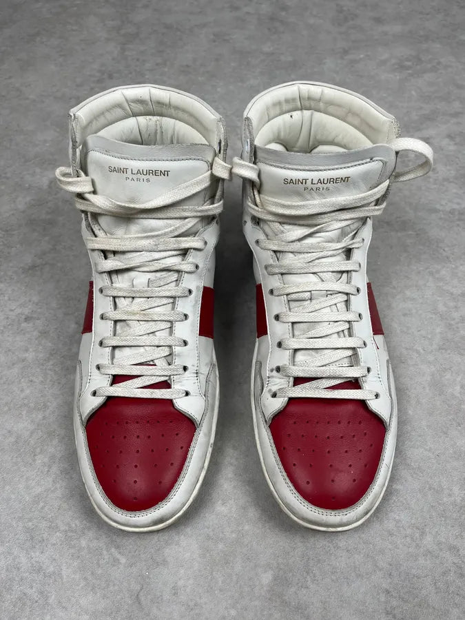 Saint Laurent SL White & Red High Top Leather Sneakers pDikhOM 1