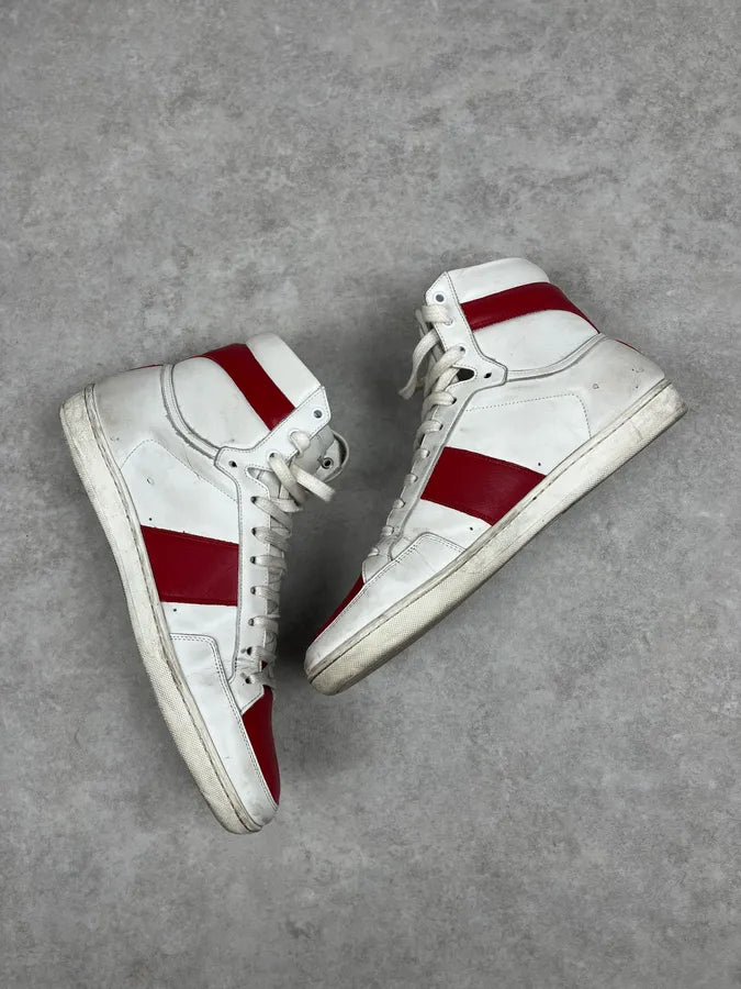 Saint Laurent SL White & Red High Top Leather Sneakers pDikhOM 6