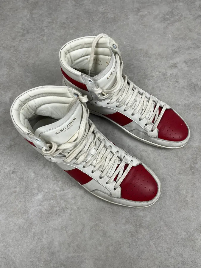 Saint Laurent SL White & Red High Top Leather Sneakers pDikhOM 5