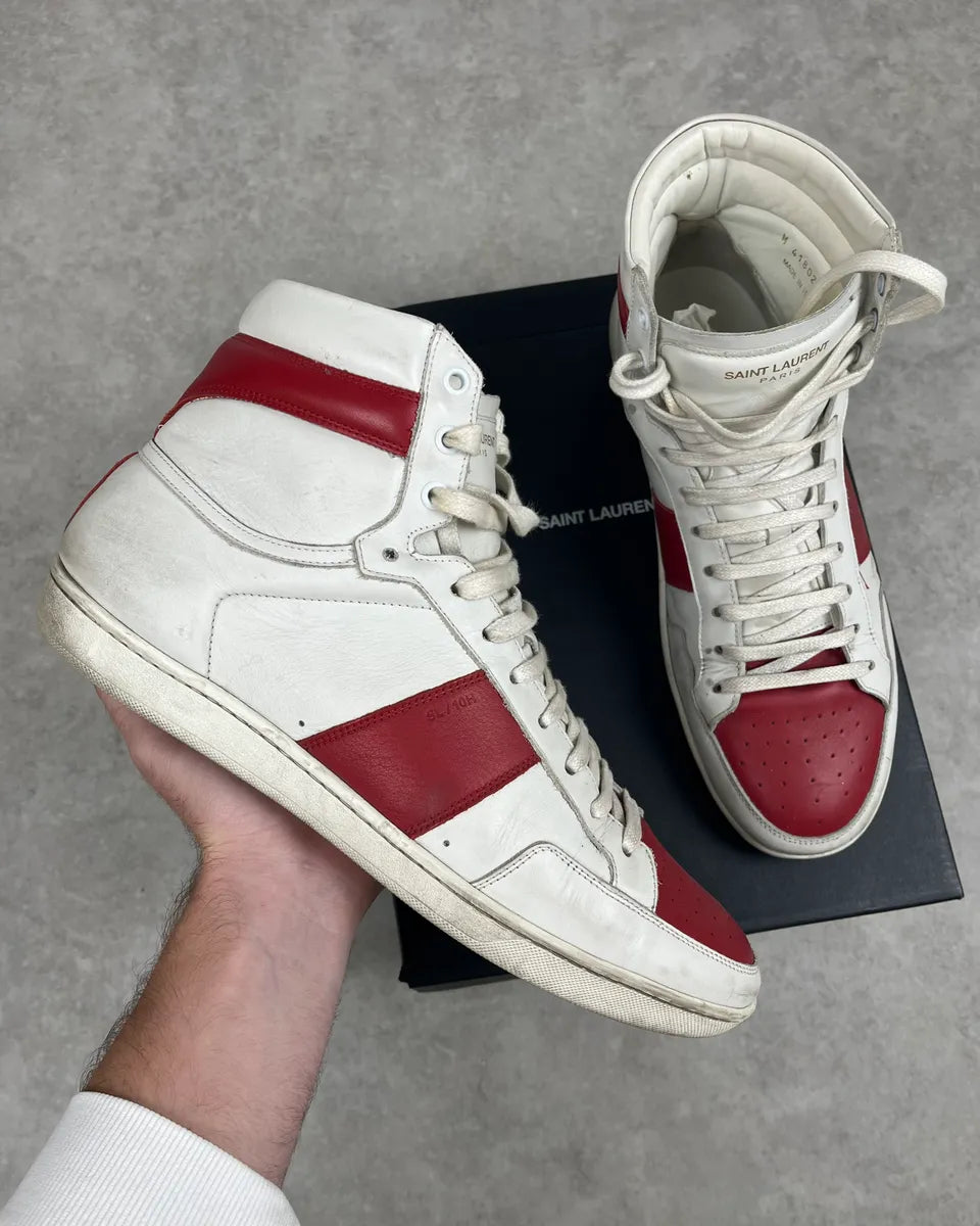 Saint Laurent SL White & Red High Top Leather Sneakers pDikhOM 0