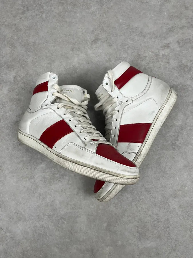 Saint Laurent SL White & Red High Top Leather Sneakers pDikhOM 2