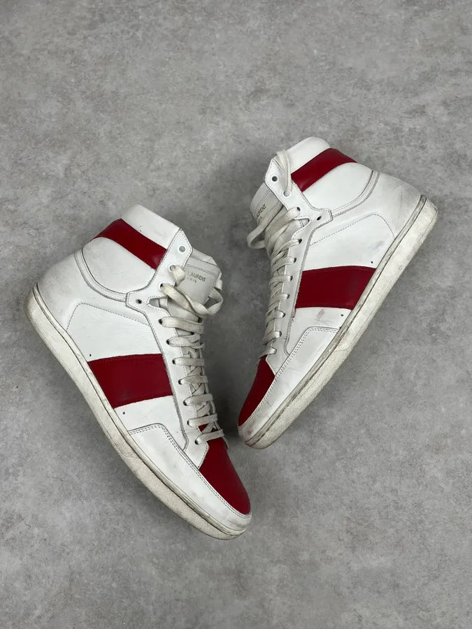 Saint Laurent SL White & Red High Top Leather Sneakers pDikhOM 4