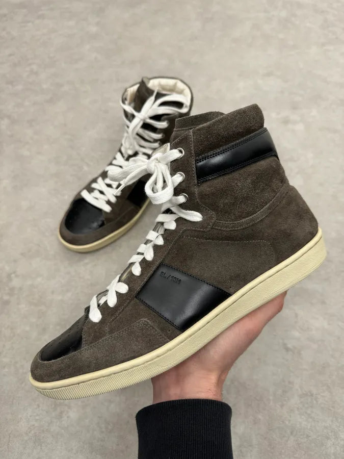 Saint Laurent SL10/H Brown & Black Leather High Sneakers vchzPtO 0