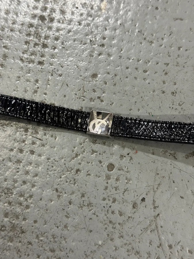 Saint Laurent Sliced YSL Black Leather Bracelet WgZvFEm 4