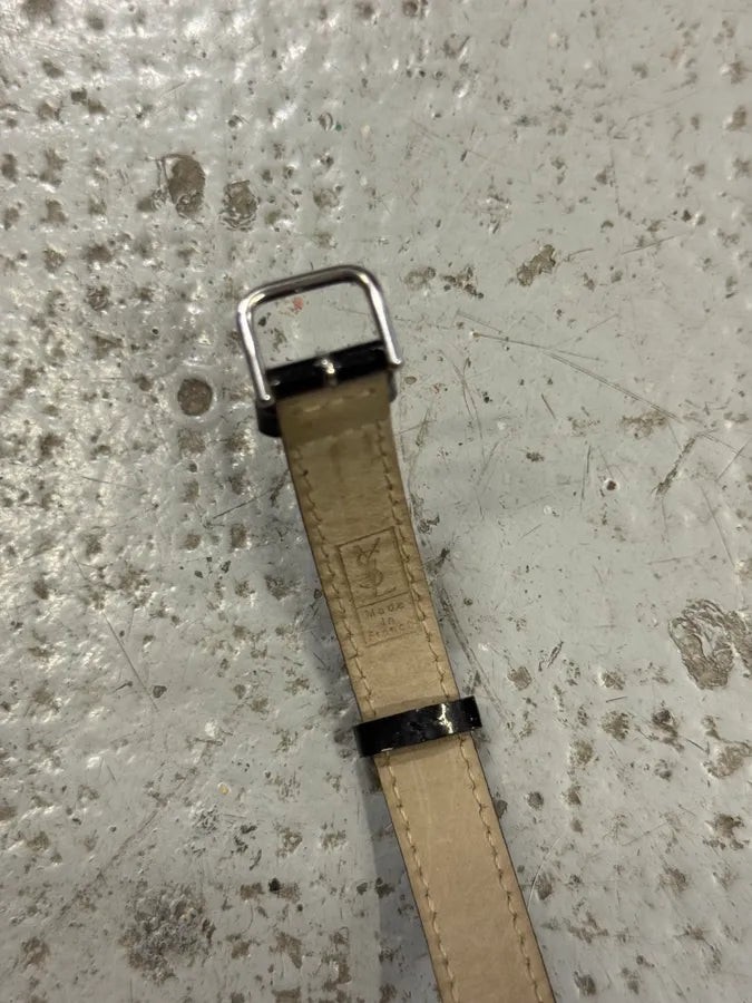 Saint Laurent Sliced YSL Black Leather Bracelet WgZvFEm 5