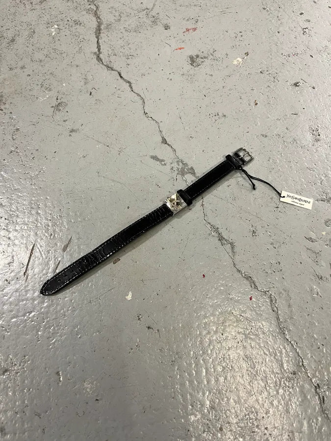 Saint Laurent Sliced YSL Black Leather Bracelet XvVsxWG 3