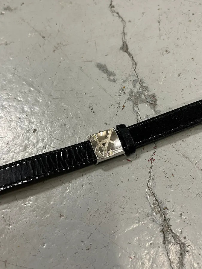 Saint Laurent Sliced YSL Black Leather Bracelet XvVsxWG 4