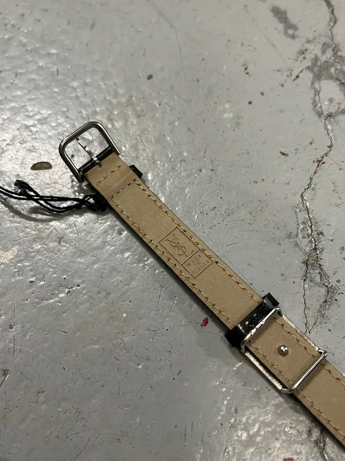 Saint Laurent Sliced YSL Black Leather Bracelet XvVsxWG 6