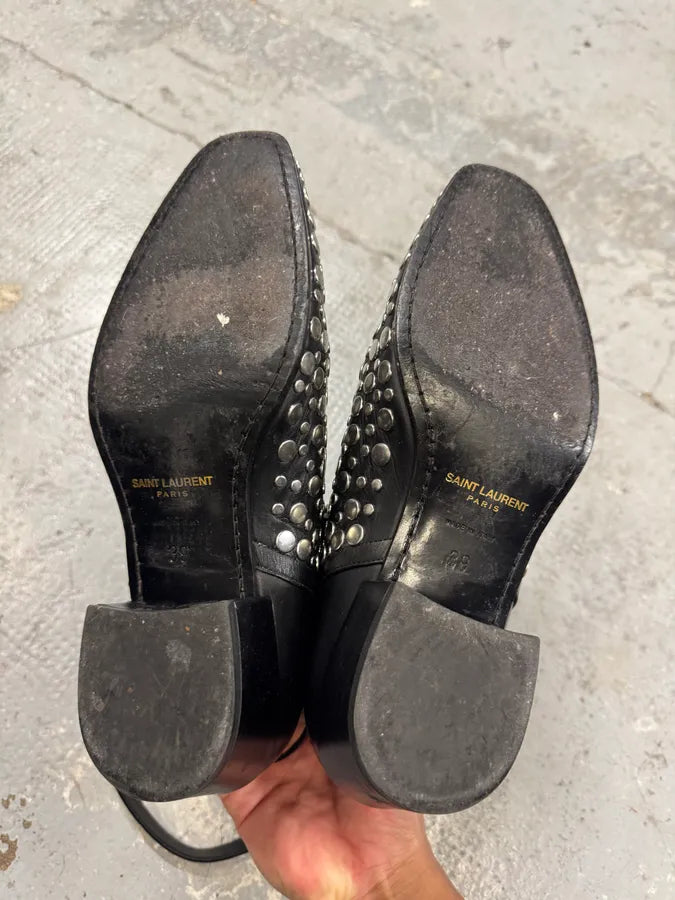 Saint Laurent Studded Black Leather Ankle Boots (40eu/us7) pDtvNLM 8
