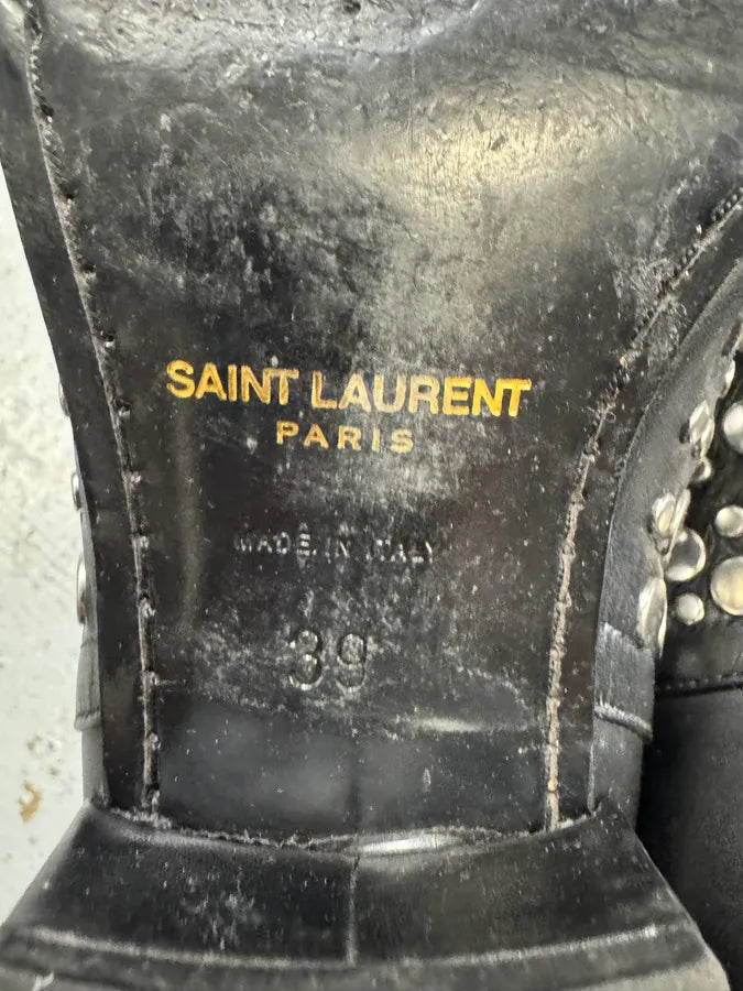Saint Laurent Studded Black Leather Ankle Boots (40eu/us7) pDtvNLM 9