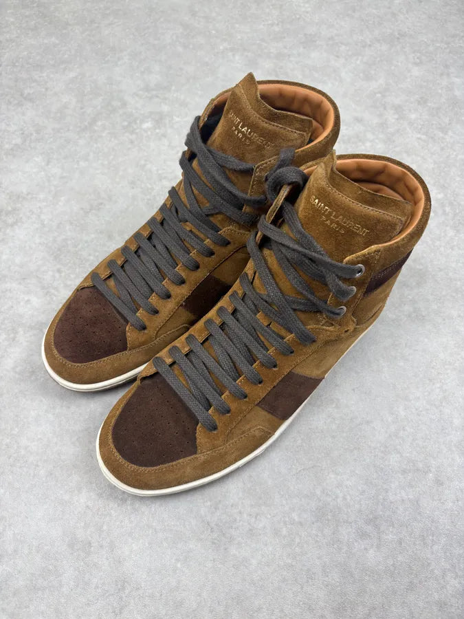 2010s Saint Laurent Tan Brown Suede High Sneakers kDLgsdg 2