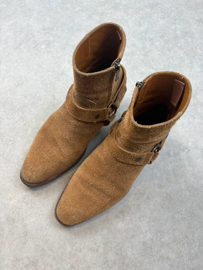 Saint Laurent Tan Camel Suede Wyatt Harness Boots NyEDLKe 2