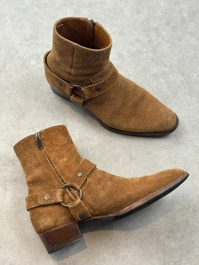 Saint Laurent Tan Camel Suede Wyatt Harness Boots NyEDLKe 4