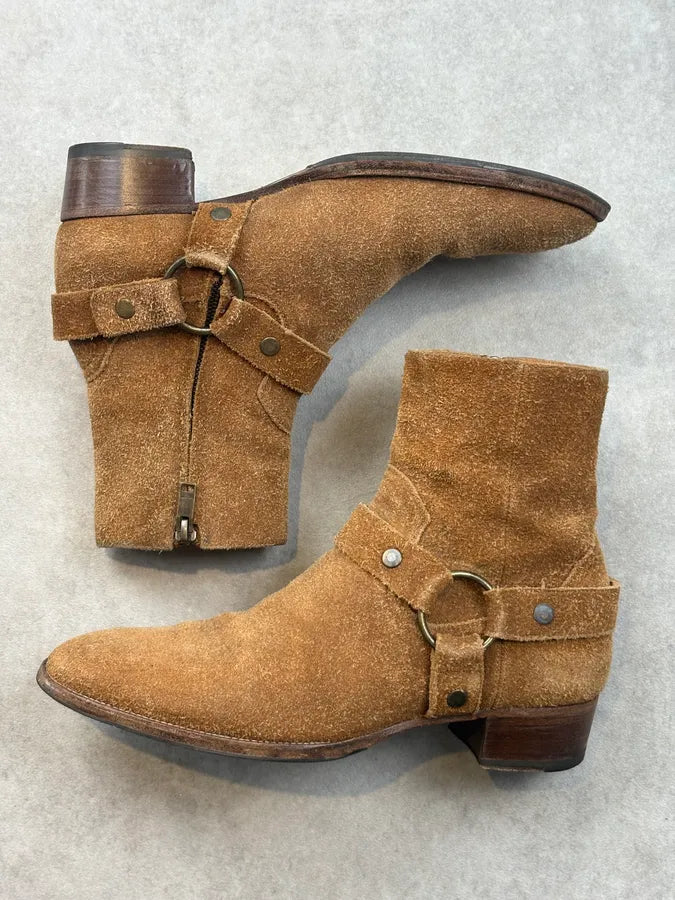 Saint Laurent Tan Camel Suede Wyatt Harness Boots NyEDLKe 3
