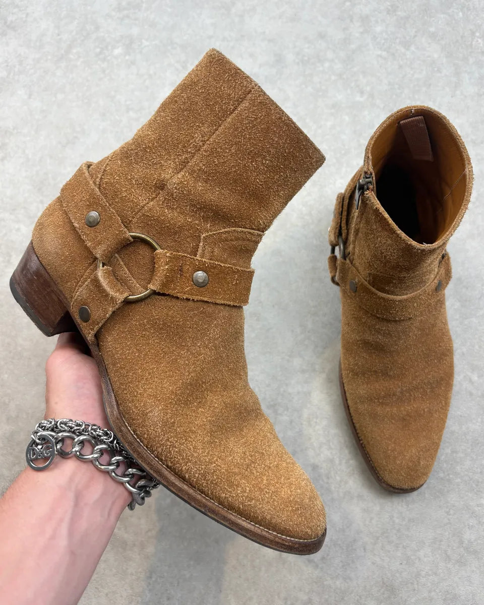Saint Laurent Tan Camel Suede Wyatt Harness Boots NyEDLKe 0