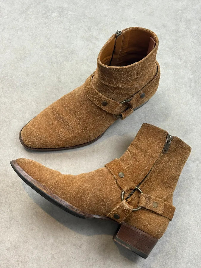 Saint Laurent Tan Camel Suede Wyatt Harness Boots NyEDLKe 5