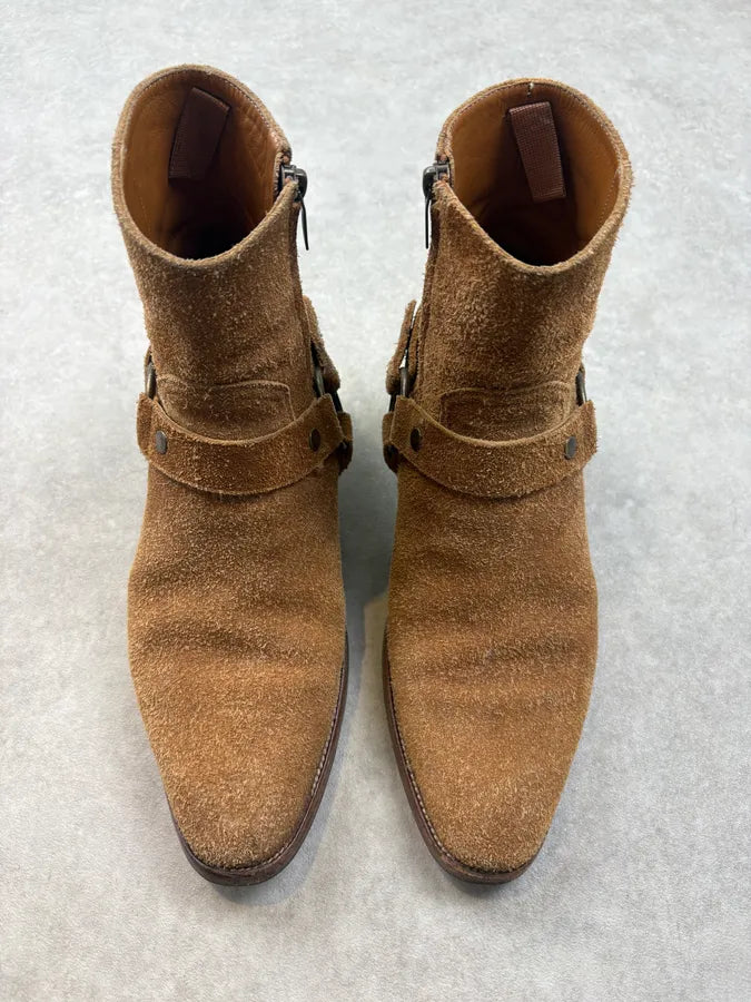 Saint Laurent Tan Camel Suede Wyatt Harness Boots NyEDLKe 1
