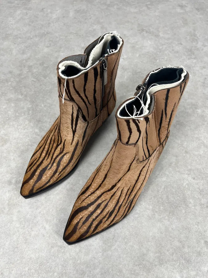 Saint Laurent Taupe Suede Tiger Stripe Boots yIAgWFd 2