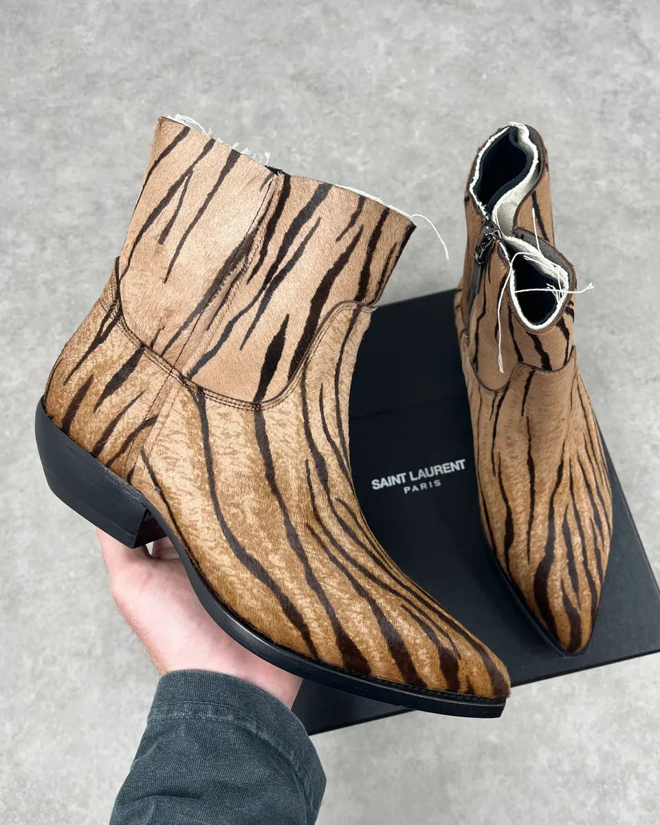 Saint Laurent Taupe Suede Tiger Stripe Boots yIAgWFd 0