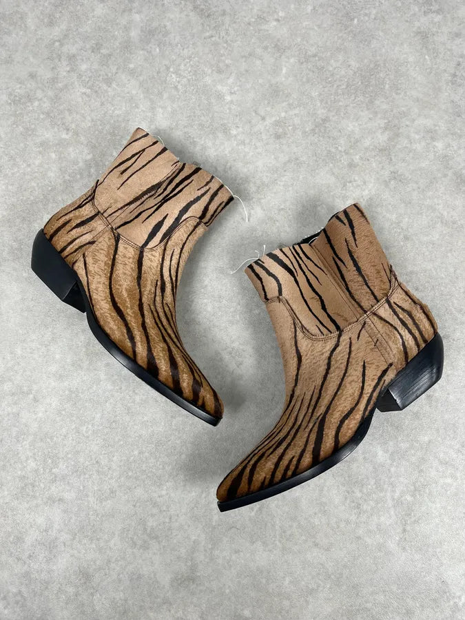 Saint Laurent Taupe Suede Tiger Stripe Boots yIAgWFd 1