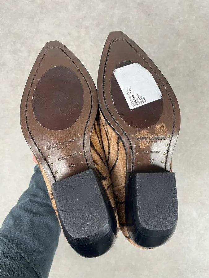Saint Laurent Taupe Suede Tiger Stripe Boots yIAgWFd 6