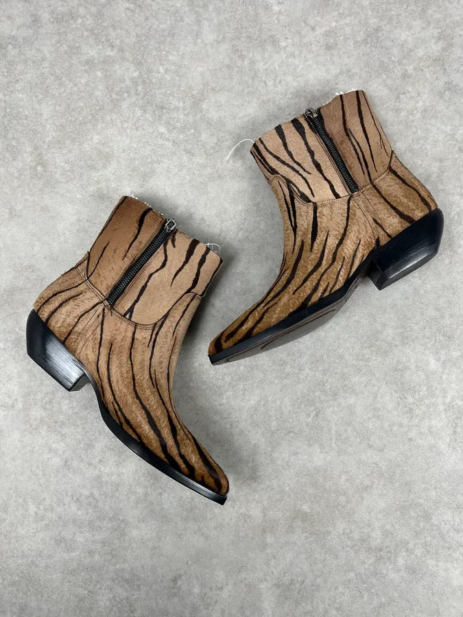 Saint Laurent Taupe Suede Tiger Stripe Boots yIAgWFd 3