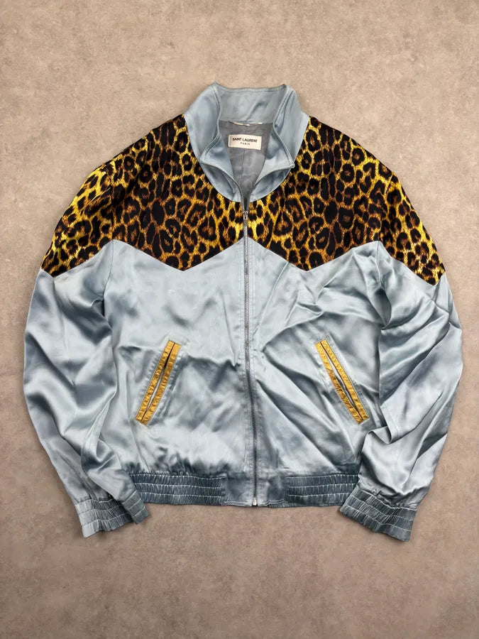 SS2016 Saint Laurent Turquoise Viscose Leopard Jacket JvZIfqQ 3
