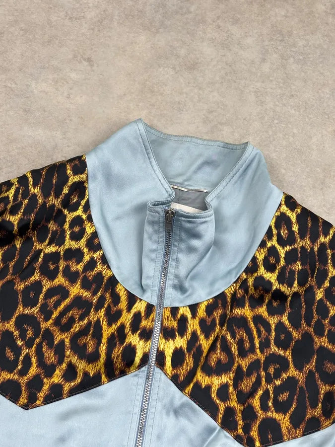 SS2016 Saint Laurent Turquoise Viscose Leopard Jacket JvZIfqQ 4