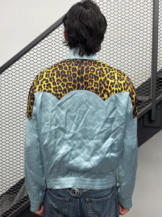 SS2016 Saint Laurent Turquoise Viscose Leopard Jacket JvZIfqQ 2