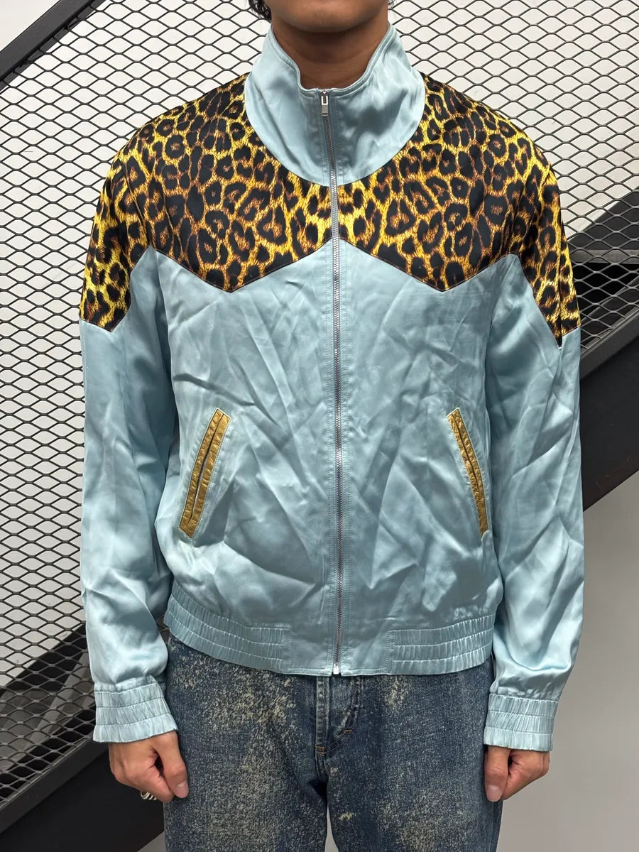 SS2016 Saint Laurent Turquoise Viscose Leopard Jacket JvZIfqQ 1