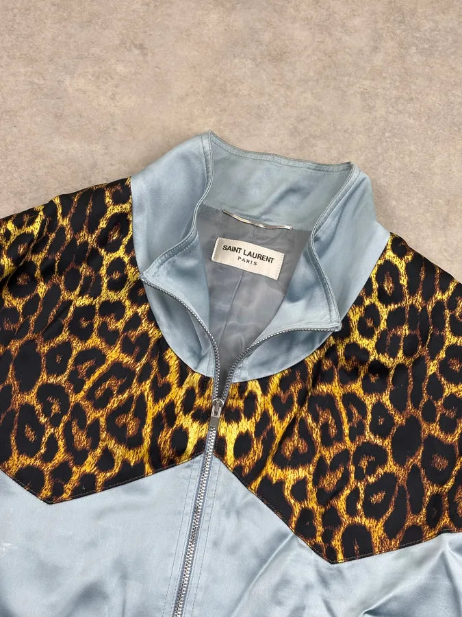 SS2016 Saint Laurent Turquoise Viscose Leopard Jacket JvZIfqQ 5