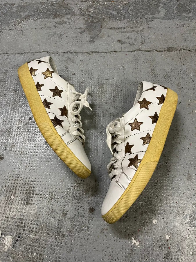 Saint Laurent White & Gold Stars Leather Sneakers hVDLxHm 1