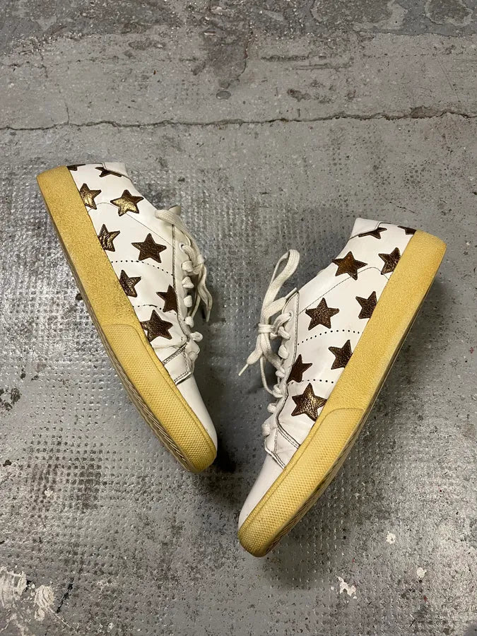 Saint Laurent White & Gold Stars Leather Sneakers hVDLxHm 2