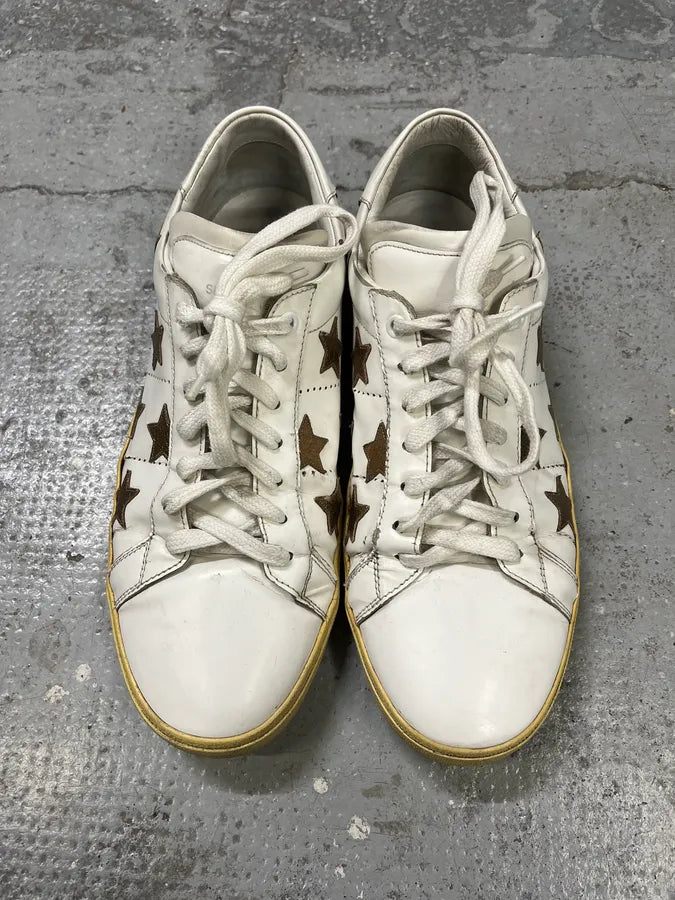 Saint Laurent White & Gold Stars Leather Sneakers hVDLxHm 3