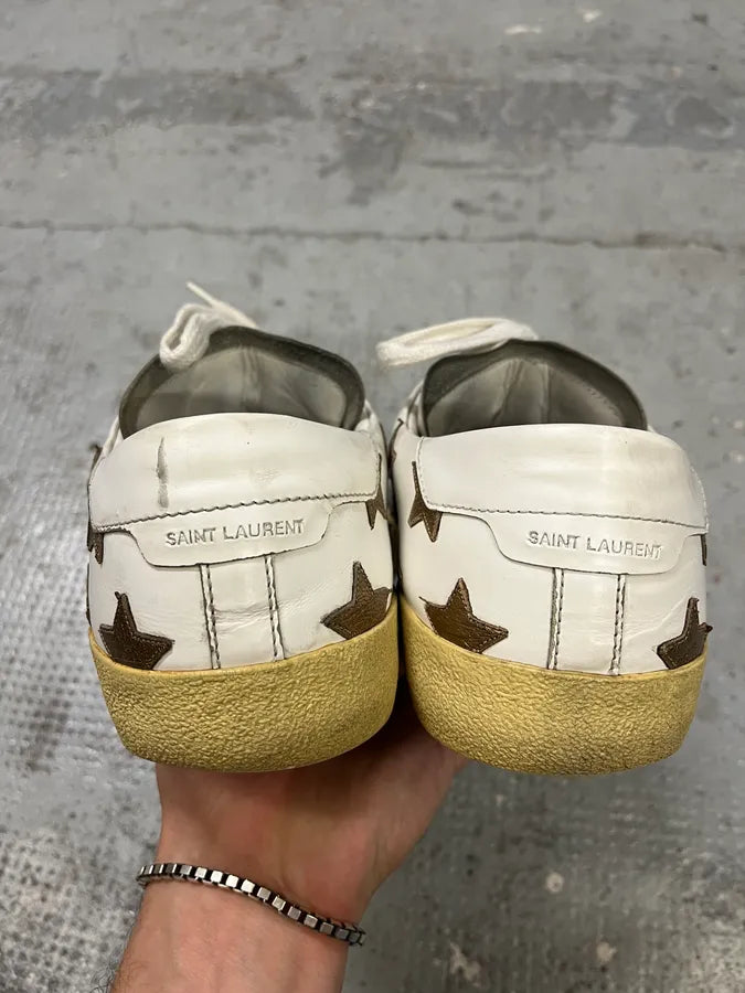 Saint Laurent White & Gold Stars Leather Sneakers hVDLxHm 4