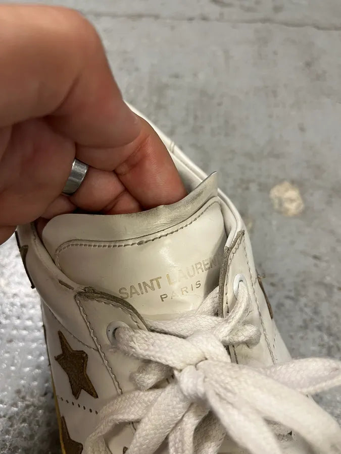 Saint Laurent White & Gold Stars Leather Sneakers hVDLxHm 6