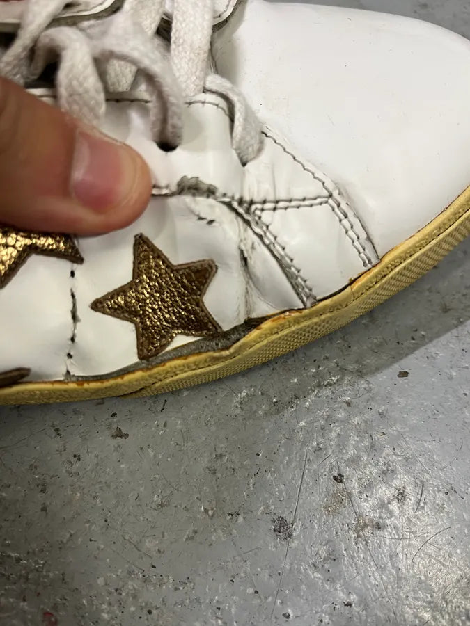 Saint Laurent White & Gold Stars Leather Sneakers hVDLxHm 9