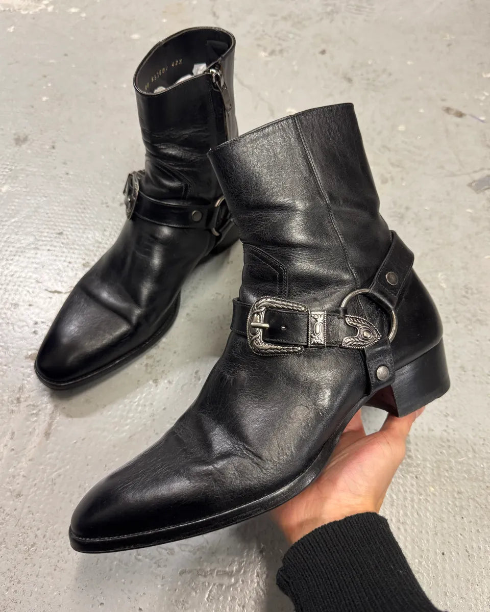 Saint Laurent Wyatt Black Leather Metallic Boots (42.5eu/us9) 0