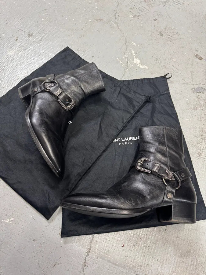 Saint Laurent Wyatt Black Leather Metallic Boots (42.5eu/us9) 1