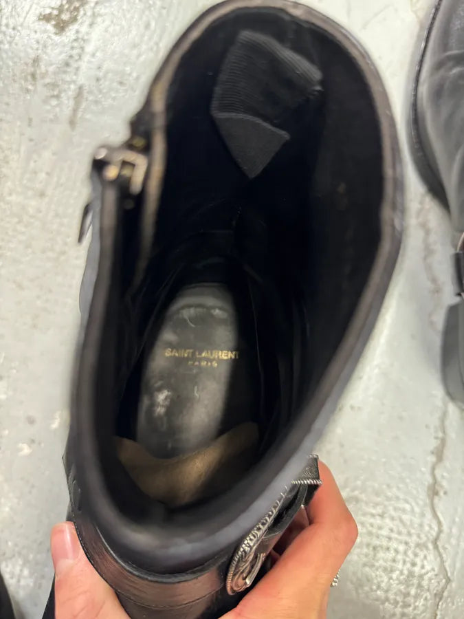 Saint Laurent Wyatt Black Leather Metallic Boots (42.5eu/us9) 11