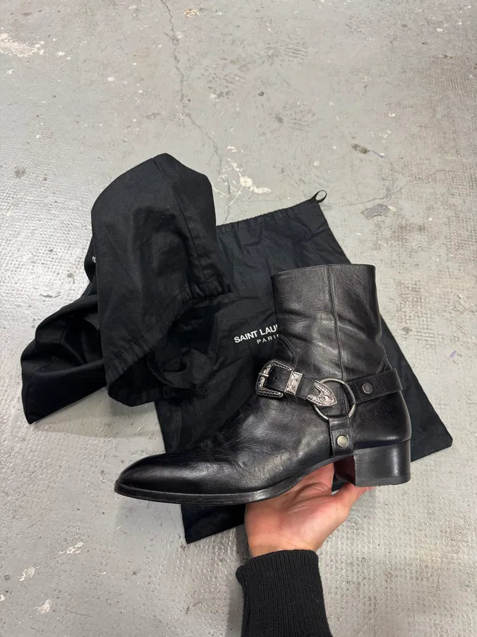 Saint Laurent Wyatt Black Leather Metallic Boots (42.5eu/us9) 2