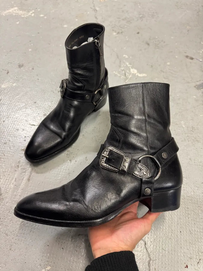 Saint Laurent Wyatt Black Leather Metallic Boots (42.5eu/us9) 3