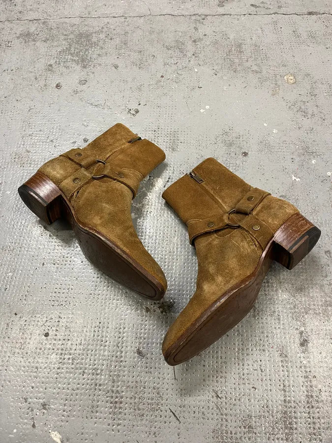 Saint Laurent Wyatt Brown Suede Leather Buckle Boots AQxDhqA 2