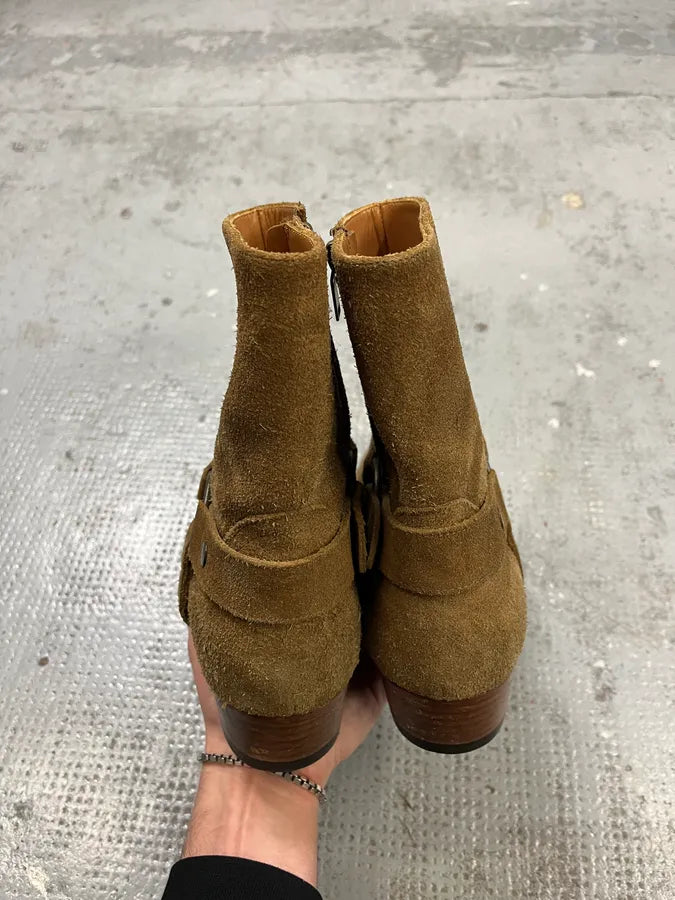 Saint Laurent Wyatt Brown Suede Leather Buckle Boots AQxDhqA 4