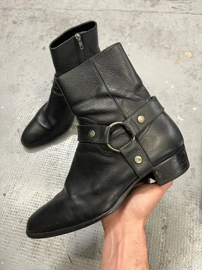 Saint Laurent Wyatt Buckle Black Leather Boots ukXIMgD 0