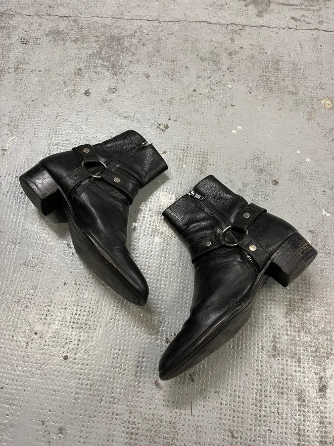 Saint Laurent Wyatt Buckle Black Leather Boots ukXIMgD 2